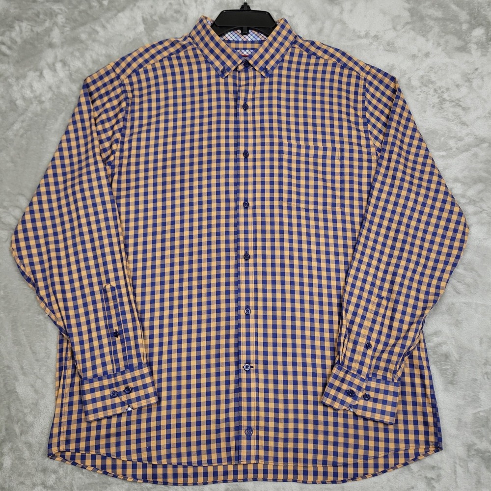 Johnston & Murphy XC4 Extreme Comfort Mens Button Down Shirt XL Orange/BlueCheck